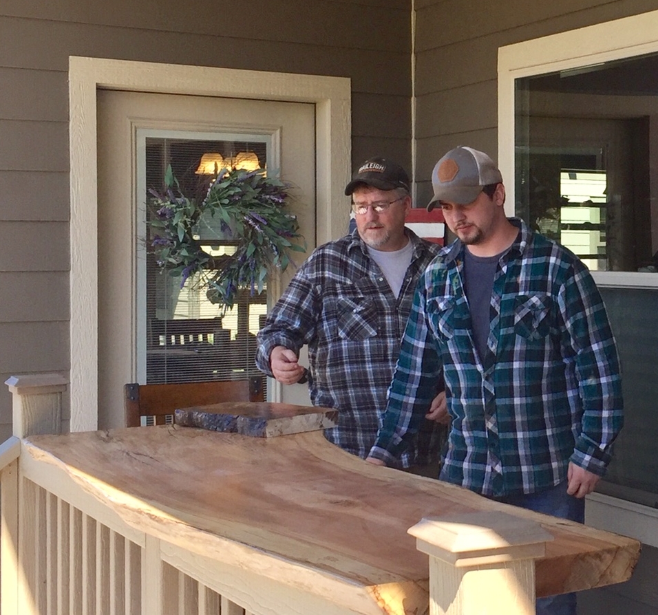 Nathan and Craig Installing Live Edge Hardwood Bar in Kalispell MT
