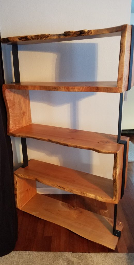 Maple Live Edge Book Shelf, residential custom furniture  by Blue Snow Flathead Valley MT
