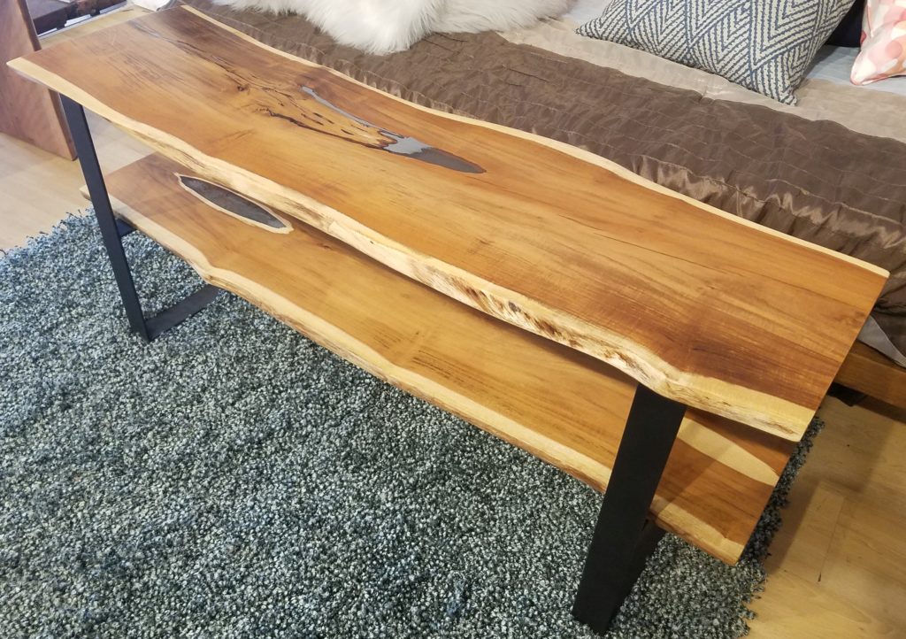 Custom Koa live edge console Table with Shelf