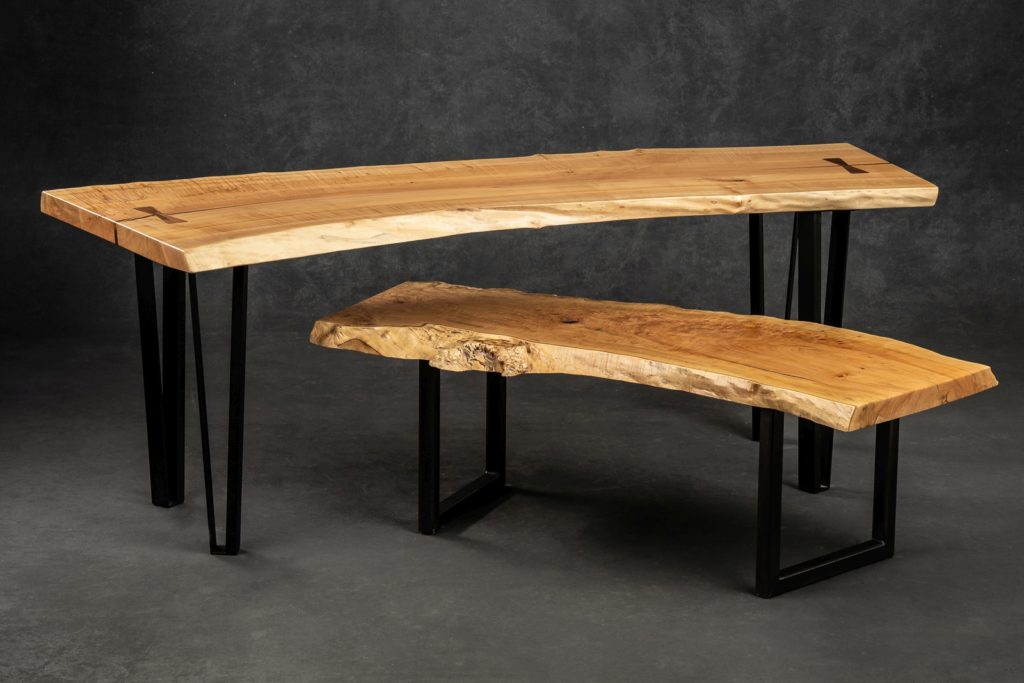 Splated Maple Live Edge Table and bench by Blue Snow Custom Furniture Kalispell MT